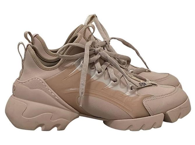 Sneakers Dior D-Connect in pelle beige e PVC con lacci sz.37.5 usato - vista 2