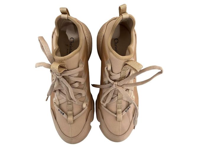 Sneakers Dior D-Connect in pelle beige e PVC con lacci sz.37.5 usato - vista 6