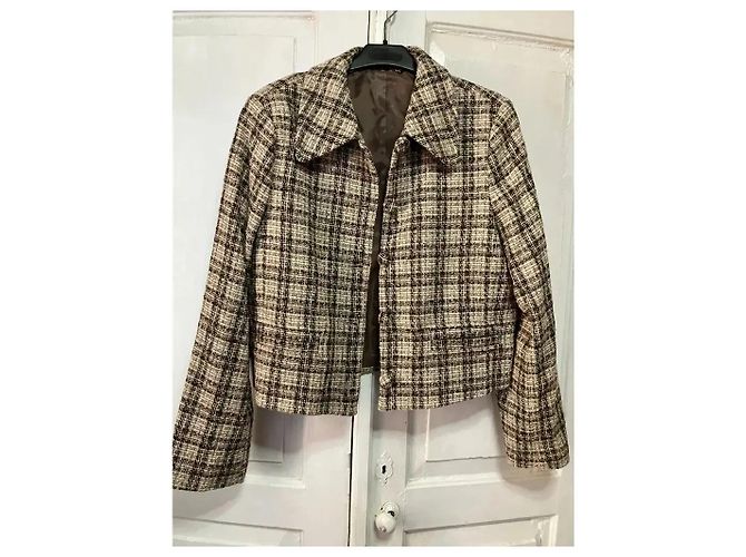 & Other Stories Tweed-Kurzjacke mit Karomuster Braun Schwarz Beige - Ansicht 4
