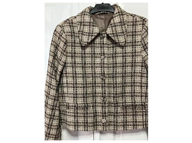& Other Stories Tweed-Kurzjacke mit Karomuster Braun Schwarz Beige - Ansicht 5