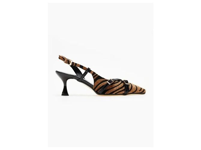 Autre Marque TFP Zebra-Print Slingback-Pumps Braun Schwarz Leopardenprint - Ansicht 4