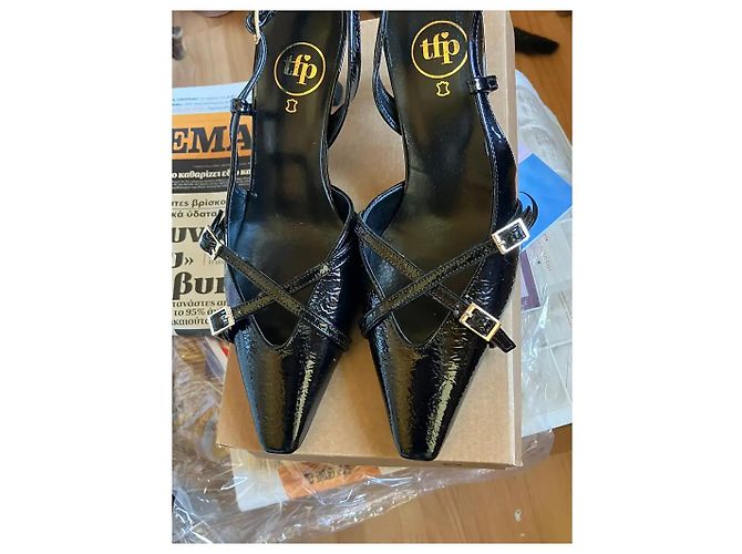 Autre Marque Décolleté Slingback in Vernice Nera Nero - vista 5
