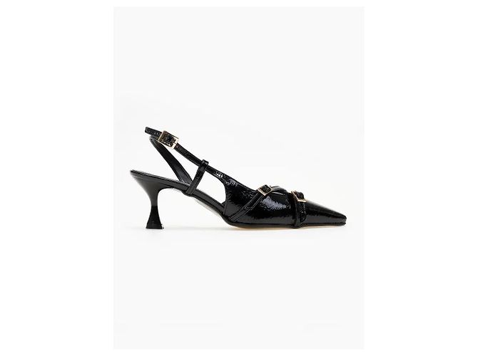 Autre Marque Décolleté Slingback in Vernice Nera Nero - vista 9