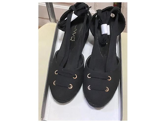 Autre Marque Sandali espadrilles neri con zeppa e lacci alla caviglia Nero - vista 11