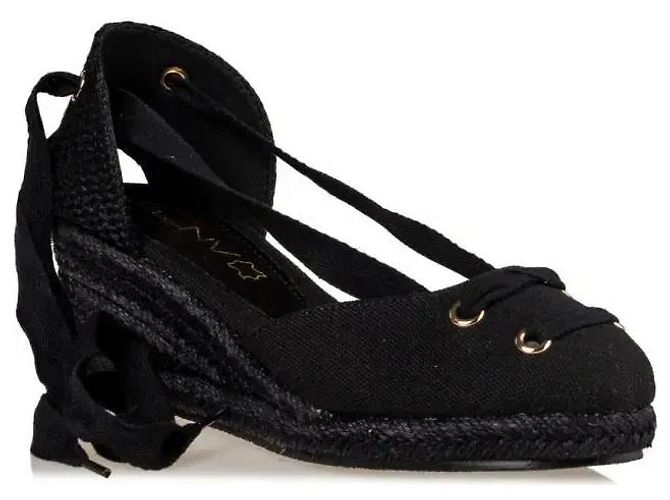 Autre Marque Sandali espadrilles neri con zeppa e lacci alla caviglia Nero - vista 2