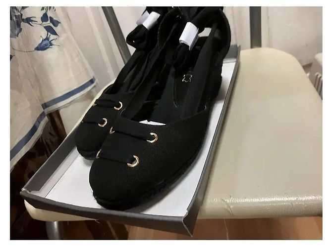 Autre Marque Sandali espadrilles neri con zeppa e lacci alla caviglia Nero - vista 3