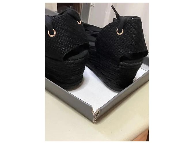 Autre Marque Sandali espadrilles neri con zeppa e lacci alla caviglia Nero - vista 5