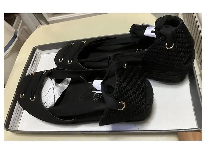 Autre Marque Sandali espadrilles neri con zeppa e lacci alla caviglia Nero - vista 6