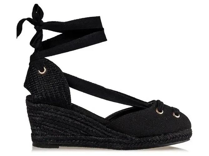 Autre Marque Sandali espadrilles neri con zeppa e lacci alla caviglia Nero - vista 7