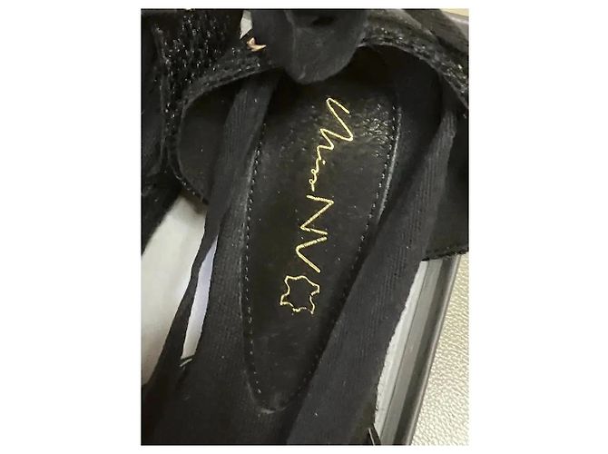 Autre Marque Sandali espadrilles neri con zeppa e lacci alla caviglia Nero - vista 8