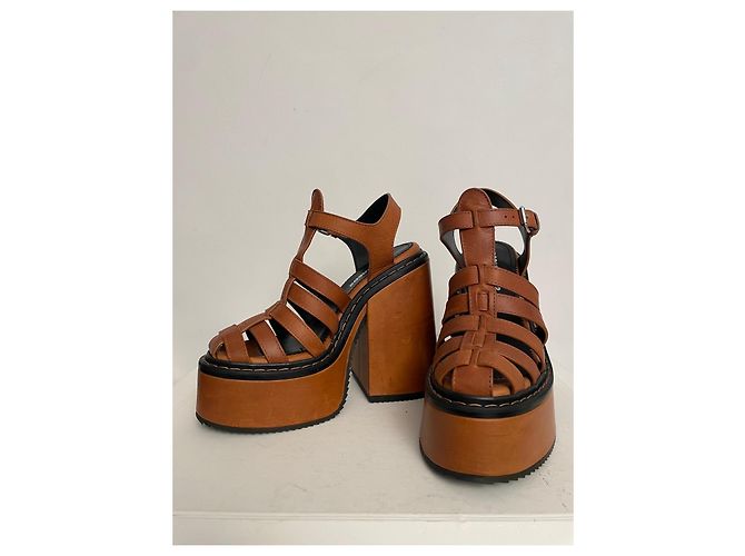 Sandales à talon bloc et plateforme Dsquared2 en cuir cognac - vue 2