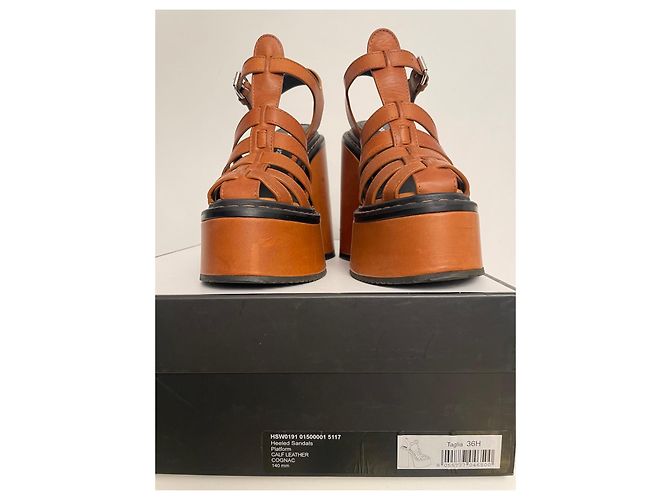 Sandales à talon bloc et plateforme Dsquared2 en cuir cognac - vue 5