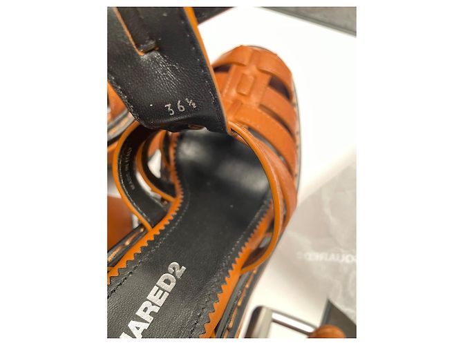Sandales à talon bloc et plateforme Dsquared2 en cuir cognac - vue 7