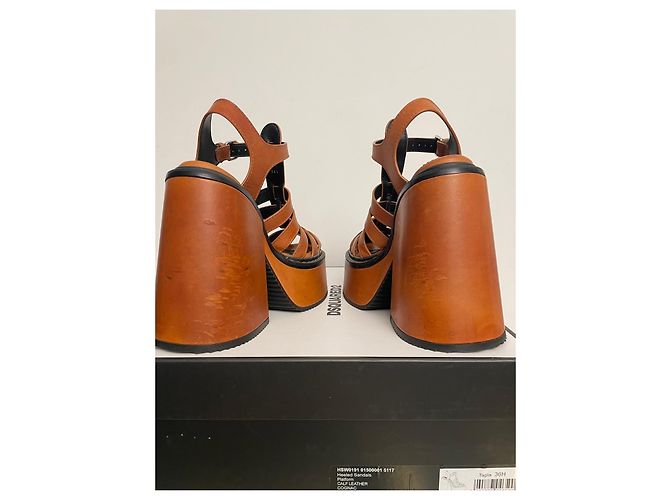 Sandales à talon bloc et plateforme Dsquared2 en cuir cognac - vue 8