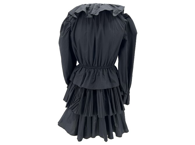 Ulla Johnson Black Fringed Long Sleeve Cotton Dress - view 2