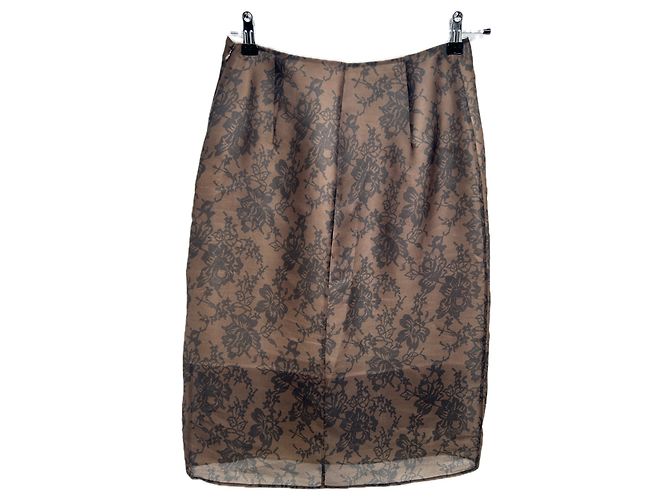 Autre Marque Falda de seda marrón con estampado de encaje Castaño - vista 2