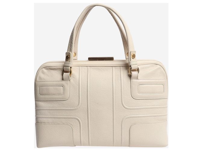Smythson Bolsa de mão com alça superior em couro marfim Cru - vista 3