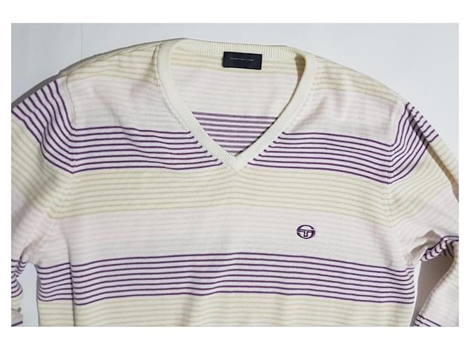 Autre Marque Sergio Tacchini V-Ausschnitt Pullover gestreift Roh Lila Hellbraun - Ansicht 3