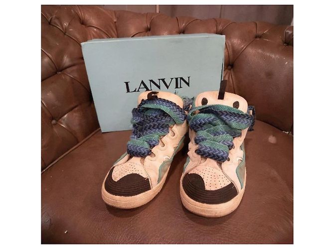 Sneakers Lanvin in pelle e camoscio Nero Bianco Blu chiaro - vista 2