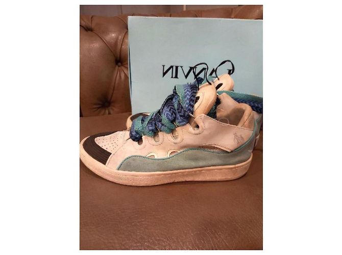 Sneakers Lanvin in pelle e camoscio Nero Bianco Blu chiaro - vista 3