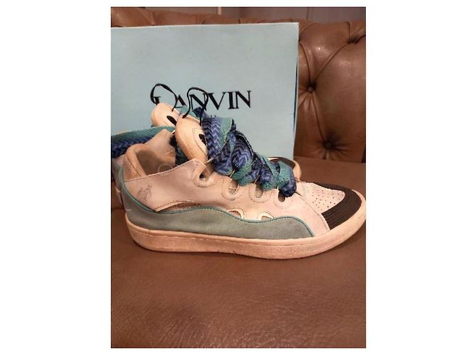 Sneakers Lanvin in pelle e camoscio Nero Bianco Blu chiaro - vista 4