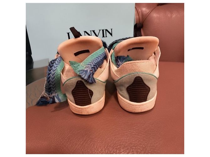 Sneakers Lanvin in pelle e camoscio Nero Bianco Blu chiaro - vista 5