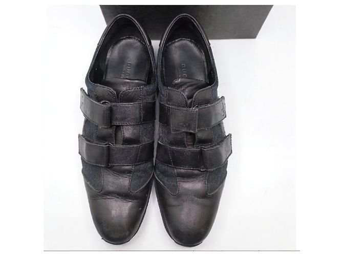 Sneakers Gucci in pelle nera e monogram con chiusura a strappo Nero - vista 2