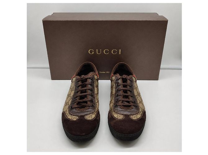 Gucci Sneakers GG Supreme in tela e camoscio Marrone Monogramma - vista 2