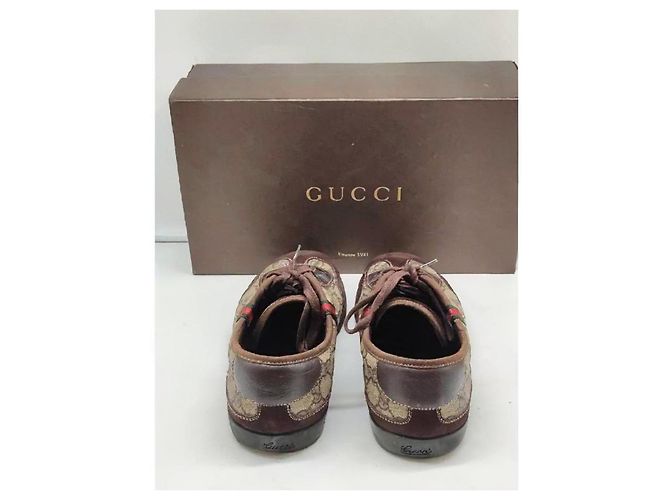 Gucci Sneakers GG Supreme in tela e camoscio Marrone Monogramma - vista 5