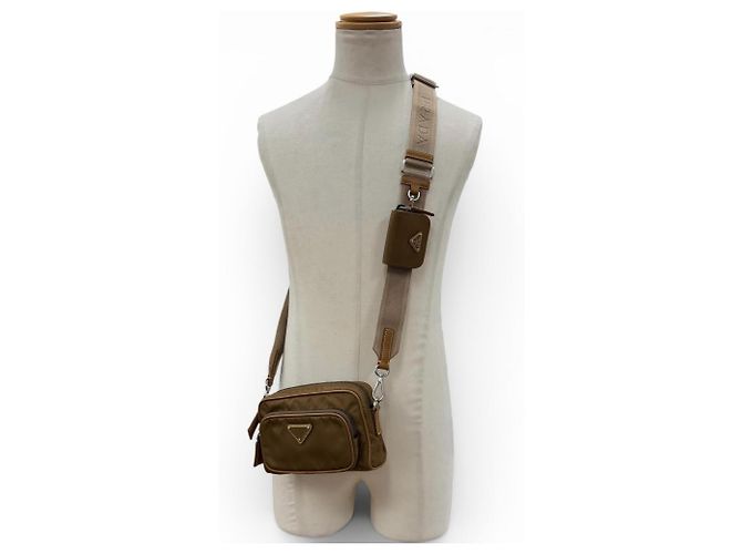 Bolso de hombro de nylon y cuero Prada 2VH172 Castaño - vista 2