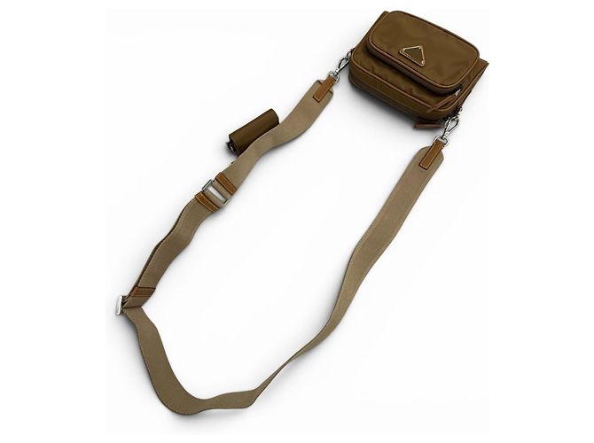 Bolso de hombro de nylon y cuero Prada 2VH172 Castaño - vista 4