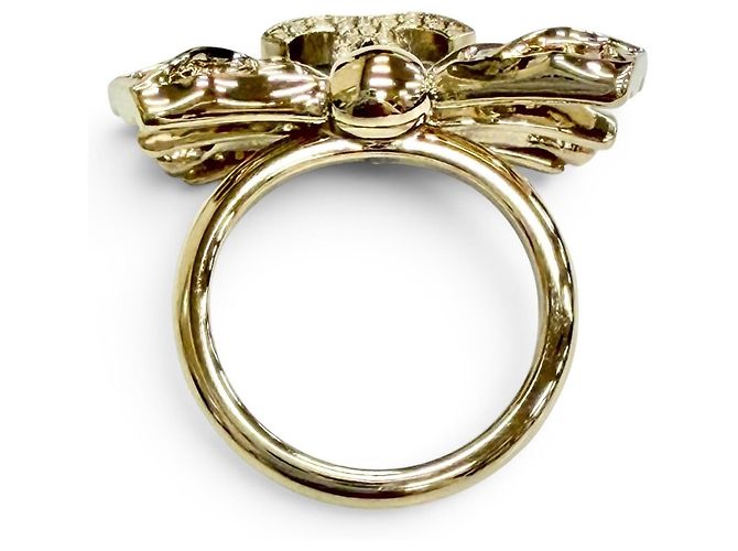 Timeless Chanel B24B Coco Mark Ribbon Rhinestone Ring Golden - Ansicht 5