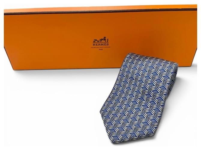 Hermès Hermes 7824 UA Cravatta di Seta Blu - vista 2