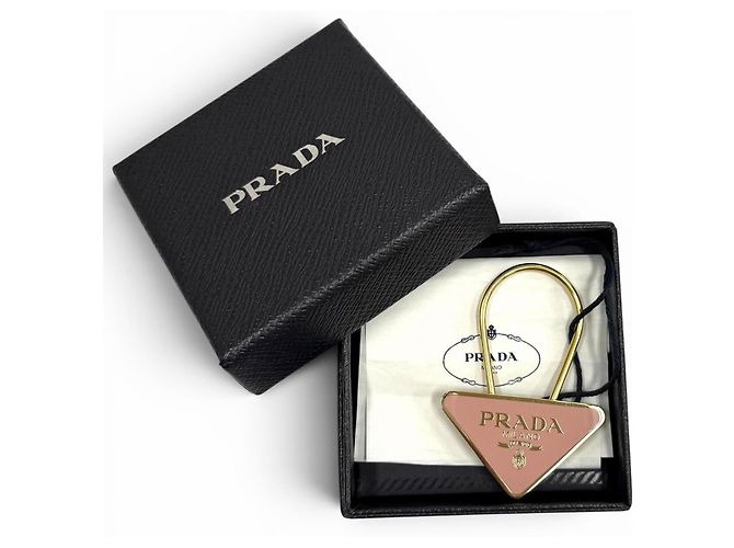 Portachiavi con placca logo Triangle Prada Rosa D'oro - vista 2