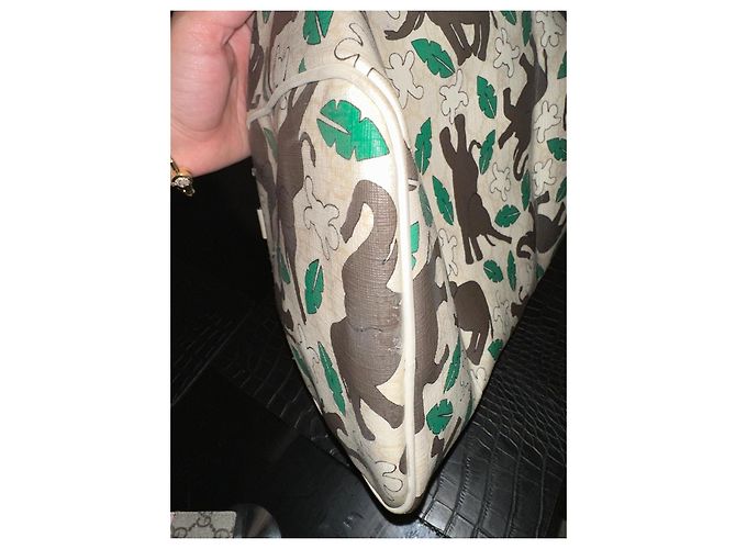 Gucci Borsa Boston Monogramma Stampa Elefante Marrone Bianco Beige Verde - vista 4