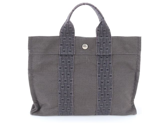 Hermès Hermes Herline Leather Canvas Tote Bag Brown Black - view 3
