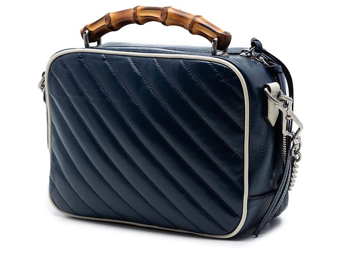 Borsa Gucci Blue Small GG Marmont Matelasse Diagonal Leather Torchon Bamboo Blu navy - vista 2