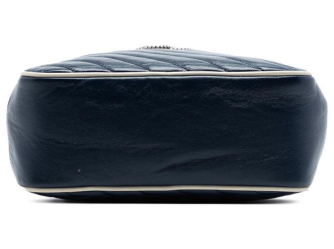 Borsa Gucci Blue Small GG Marmont Matelasse Diagonal Leather Torchon Bamboo Blu navy - vista 3