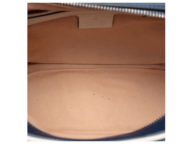 Borsa Gucci Blue Small GG Marmont Matelasse Diagonal Leather Torchon Bamboo Blu navy - vista 4