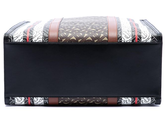 Tote verticale in E-Canvas a righe con monogramma TB marrone Burberry - vista 3