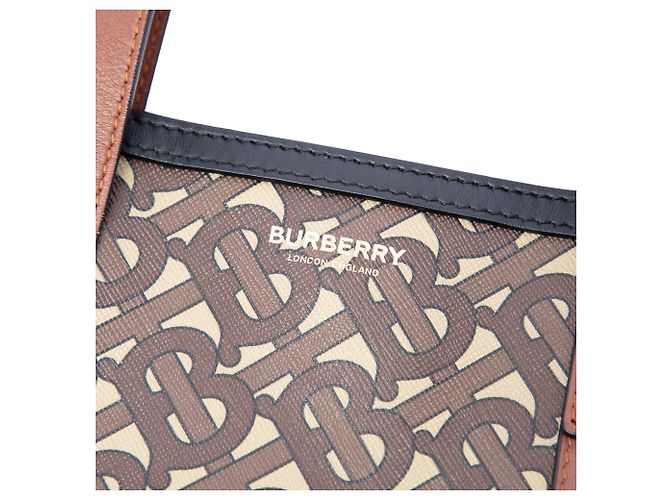 Tote verticale in E-Canvas a righe con monogramma TB marrone Burberry - vista 5