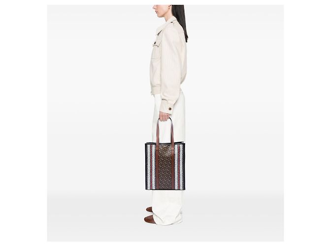 Tote verticale in E-Canvas a righe con monogramma TB marrone Burberry - vista 6