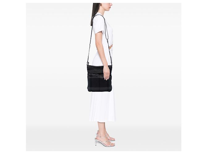 Burberry Gray Smoke Check Nylon Crossbody Marrone Grigio antracite - vista 6