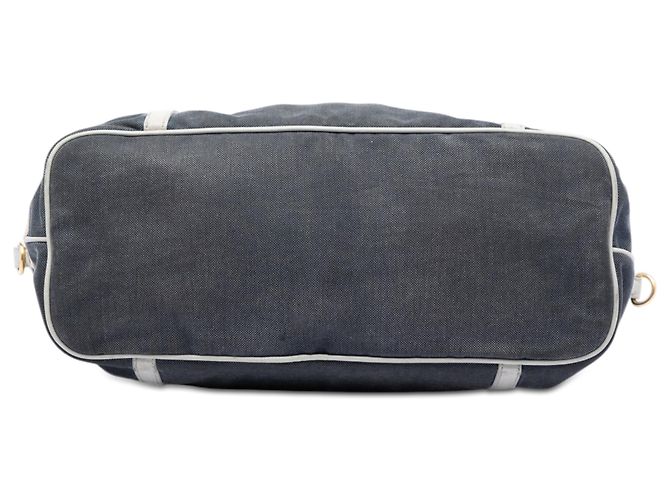 Borsa satchel in tela canapa blu con logo Prada Blu navy - vista 3