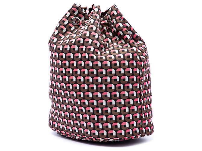 Prada Brown Tessuto Geometric Print Drawstring Pouch - view 2