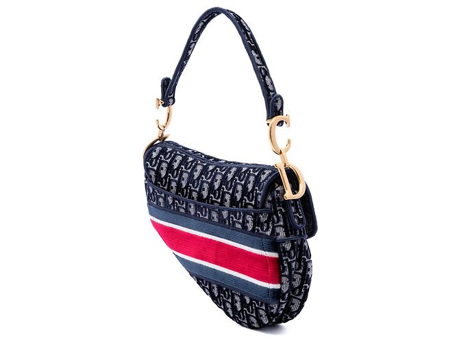 Borsa Saddle in velluto ricamato Blue Oblique di Dior Blu navy - vista 2