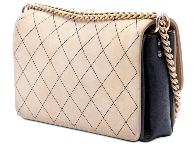 Chanel Beige CC Stitched Camoscio e Pelle di Vitello Single Flap - vista 2