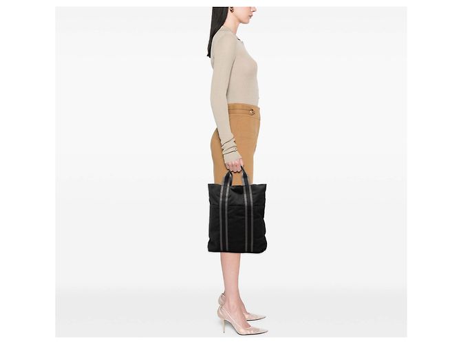 Hermès Black Toile Fourre Tout Cabas Nero - vista 6