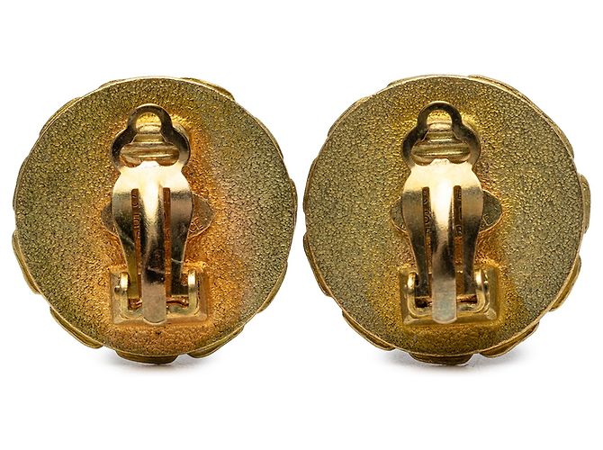 Orecchini Chanel Gold CC placcati oro e resina con catena e clip tondo D'oro - vista 2
