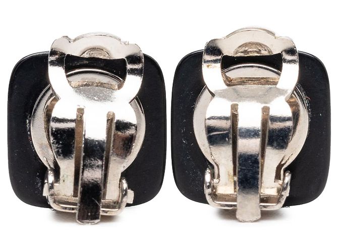 Orecchini a clip quadrati in resina CC nero Chanel - vista 2